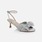 Silver Ruched Fabric Heel Sandal - Side View
