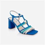 Snorkel Blue Mixed Kid Lea Block Heel Sandal - Side View