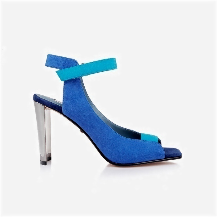 Strong Blue Mixed Kid Suede Electronic Heel Sandal - Side View