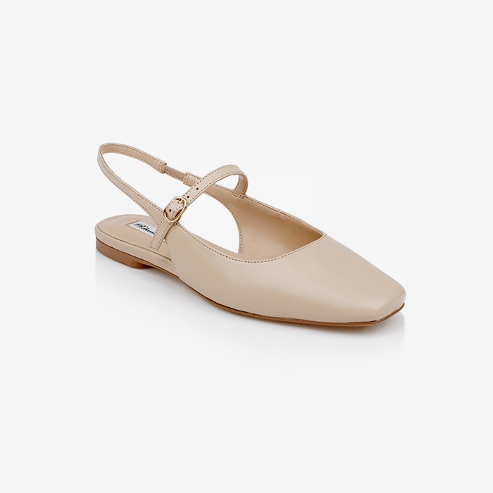 Tan Leather Flat Slingback - Side View