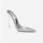 Transparent TPU & Silver PU Electronic Stiletto Heel Sandal - Side View