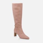 Warm taupe cow suede knee boot - Side View