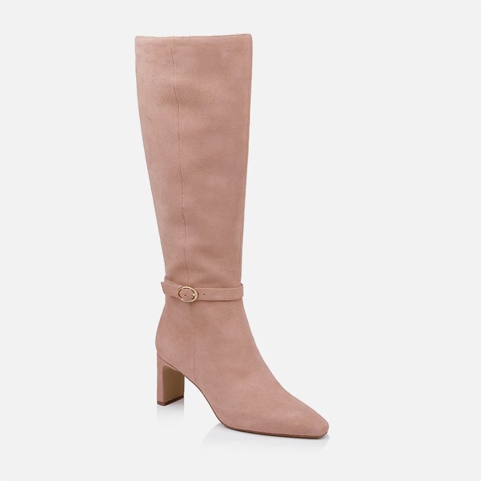 Warm taupe cow suede knee boot - Side View