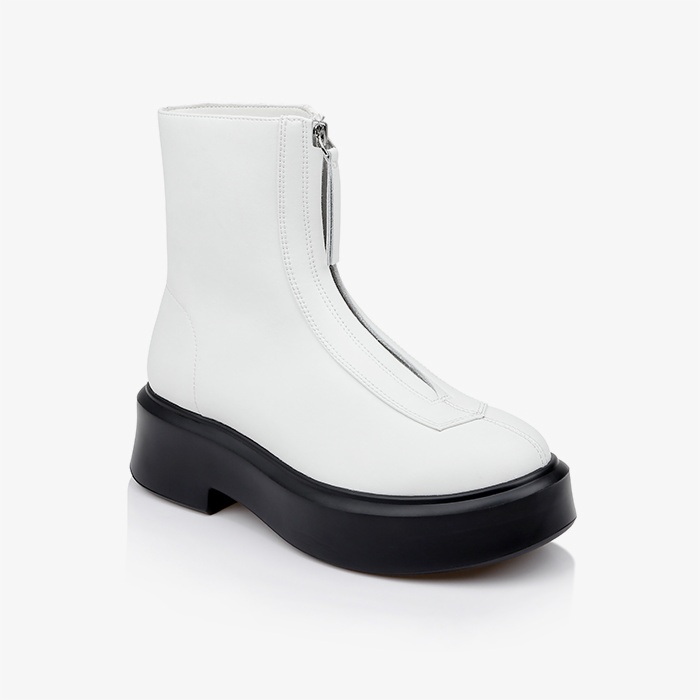 White Cow Leather Ankle Boot - Side View