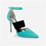 Pearl Velvet & Black Elastic High Heel Pump - Side View