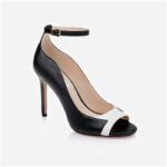 Black & White Kid Leather Stiletto Sandal - Back View