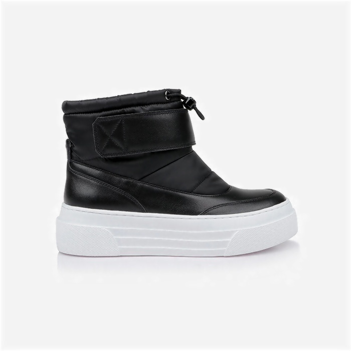 Black Cow Leather & Fabric Puff Booty - Close-up View