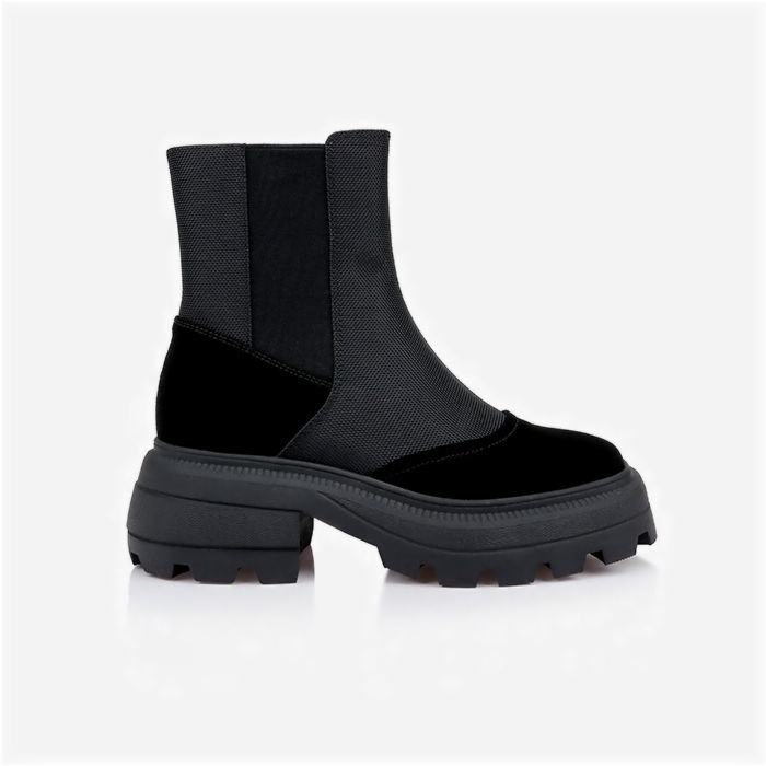 Black Cow Suede & Fabric Squared Toe Booty - Back View