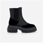 Black Cow Suede & Fabric Squared Toe Booty - Back View