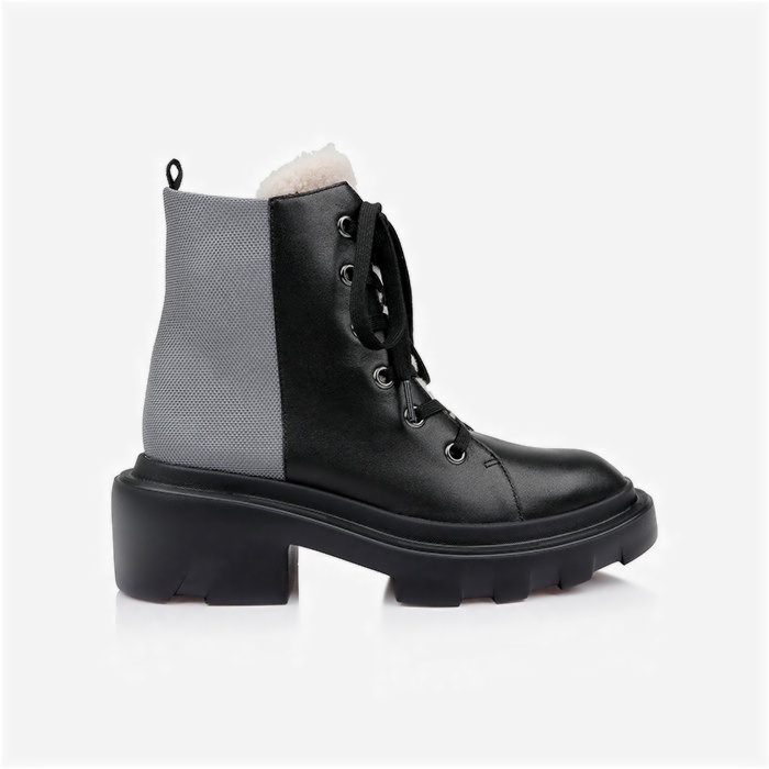 Black Cow Leather & Silver Fabric Lace up Booty - Back View