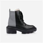 Black Cow Leather & Silver Fabric Lace up Booty - Back View