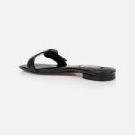 Black Kid Leather Flat Sandal - Back View