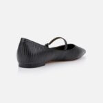 Black Lizard Leather Flat - Back View