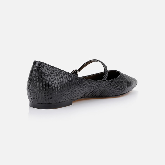 Black Lizard Leather Flat - Back View