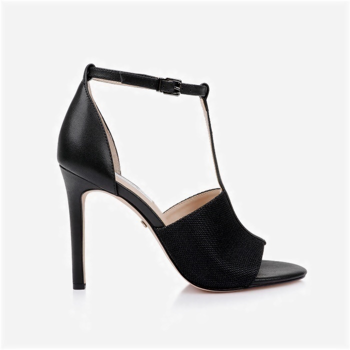 Black Mesh & Kid Leather Stiletto Sandal - Back View