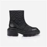 Black Plaid Fabric & Cow Leather Booty - Back View