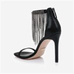 Black Shimmer Sand Fabric & Crystal Chain Stiletto Sandal - Back View