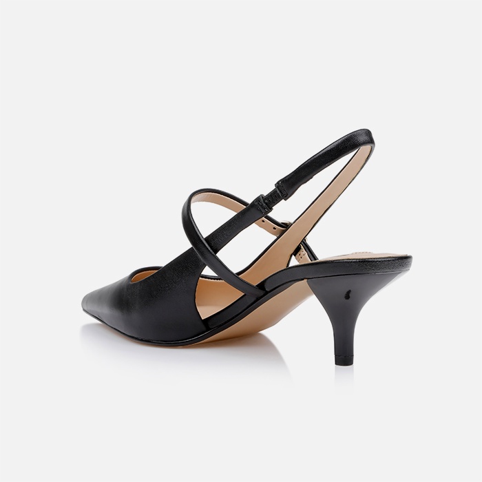 Black Smooth Leather Sandal - Back View