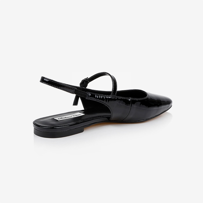Black Soft Leather Flat Slingback - Back View