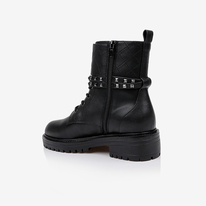 Black Synthetic Leather Ankle Boots - Back View