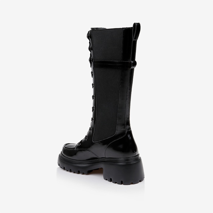 Black Synthetic Leather Knee Boots - Back View