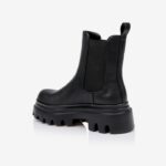 Black Synthetic Leather Elastic High Ankle Boot - Back View