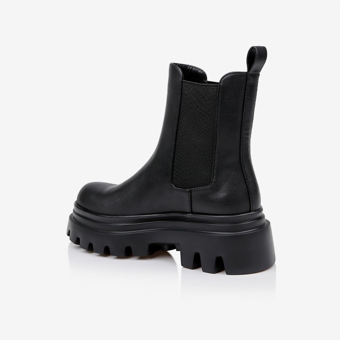 Black Synthetic Leather Elastic High Ankle Boot - Back View