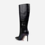 Black high shine cow leather knee boot - Back View