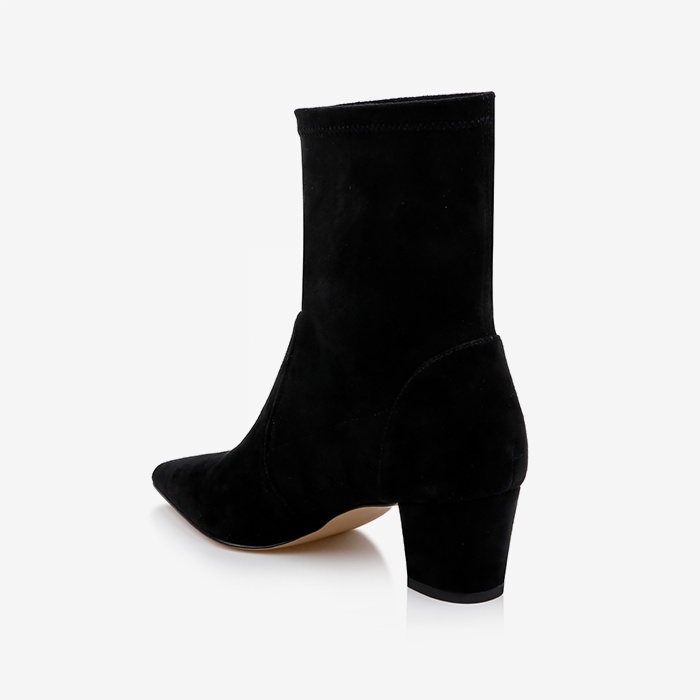 Black leather black ankle boot - Back View