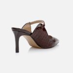 Brown Crocco Patent Leather Heel Sandal - Back View