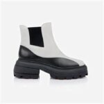 Cream Cow Suede & Black Cow Leather Squared Toe Booty - Back View