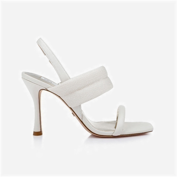Cream Kid leather & Mesh High Heel Sandal - Close-up View