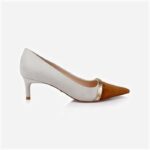 Cream Mixed Kid Suede Middle Heel Pump - Close-up View