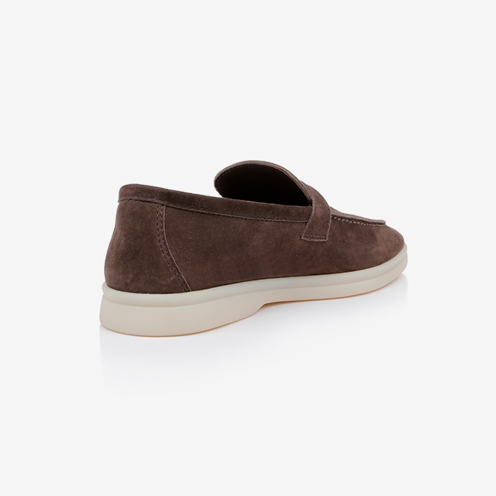 Dark Brown Kid Suede Loafer - Back View