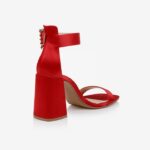 Dark Red Block Heel Sandal - Back View