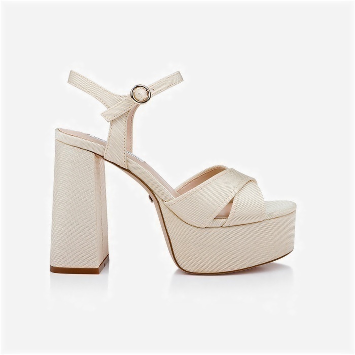 Grimmy Cream Fabric Block Heel Sandal - Angle View