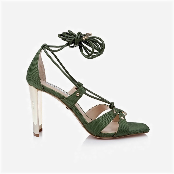 Ivy Fabric & Kid Leather Electronic Heel Sandal - Back View