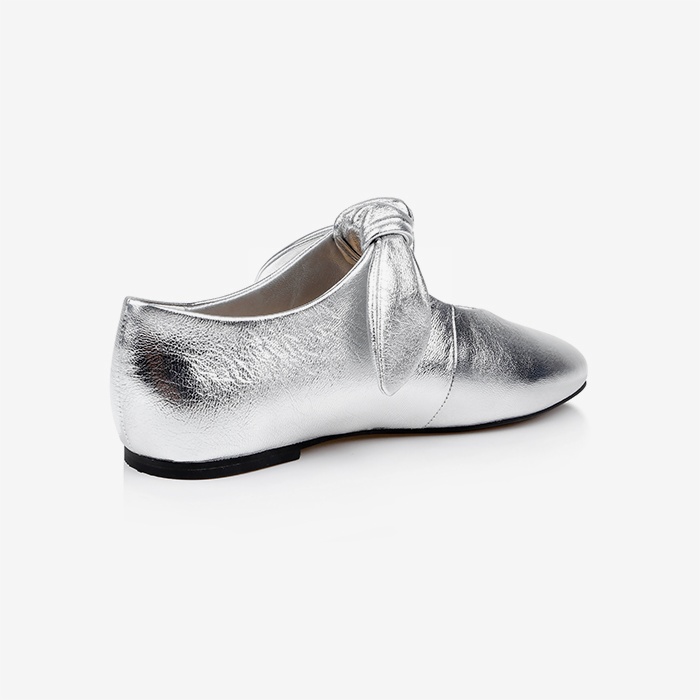 Metallic Silver Flat With Bow - Back View