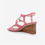 Morning Glory Patent Lea Stacked Wedge Sandal - Back View