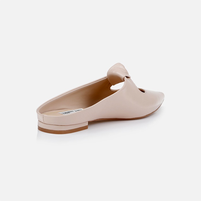 Nude Wrinkle Patent Kid Leather Flat - Back View