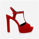 Racing Red Pleuche High Heel Sandal - Back View