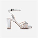 Silver Metallic Kid Leather Block Heel Sandal - Back View
