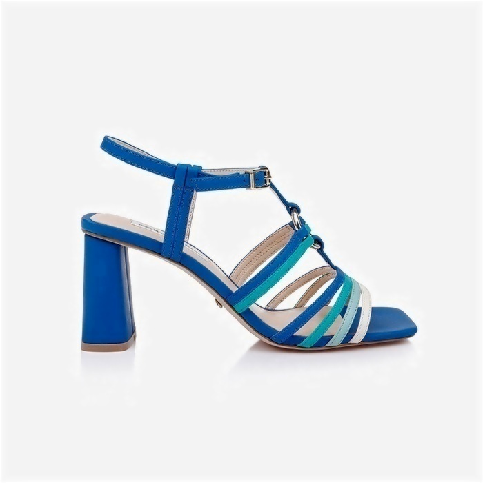 Snorkel Blue Mixed Kid Lea Block Heel Sandal - Back View