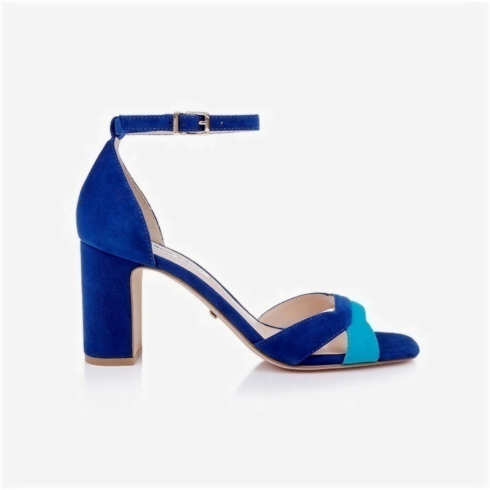 Sodalite Blue & Caribbean Sea Kid Suede Block Heel Sandal - Back View
