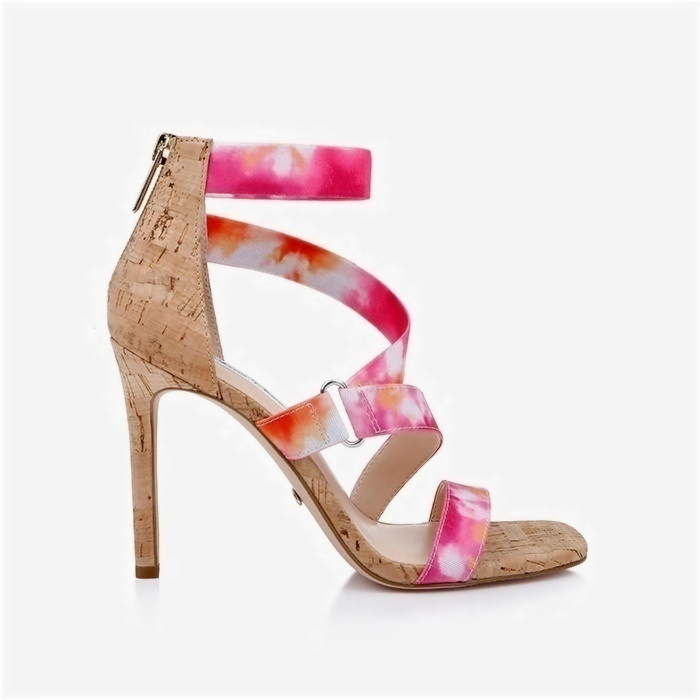 Tie Dye Elastic & Cork Stiletto Sandal - Back View