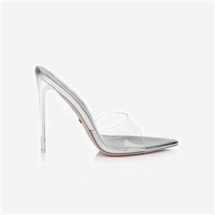 Transparent TPU & Silver PU Electronic Stiletto Heel Sandal - Back View