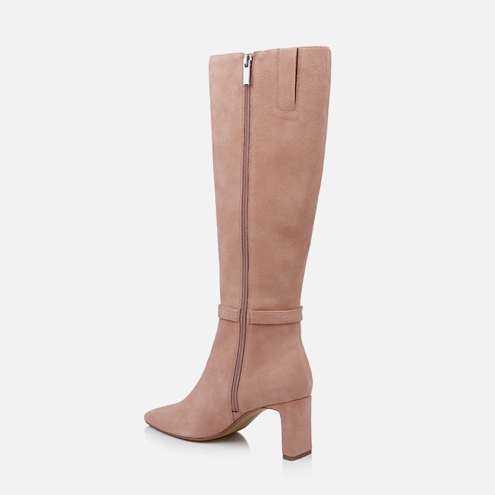 Warm taupe cow suede knee boot - Back View