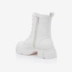White Synthetic Leather Ankle Boot - Back View