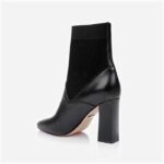 Beige Cow Leather & Knit Square Heel Boot - Back View