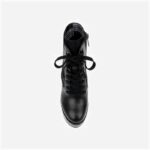 Black Cow Leather & Fabric Block Heel Boot - Detail View